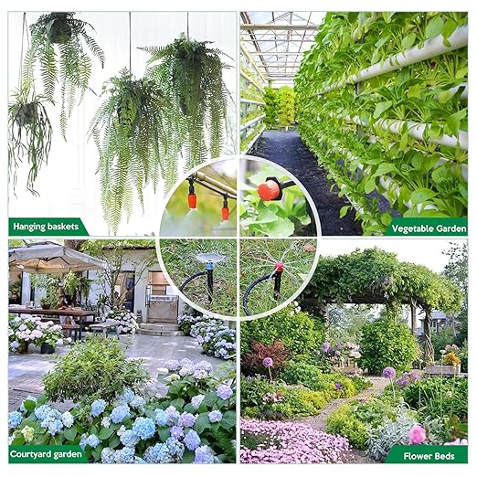230FT Drip Irrigation Kit-221pcs Quick Connector Garden Watering System- Irrigation System Patio Misting Plant Watering System -1/4 inch 1/2 inch Irrigation Tubing Hose Adjustable Nozzle