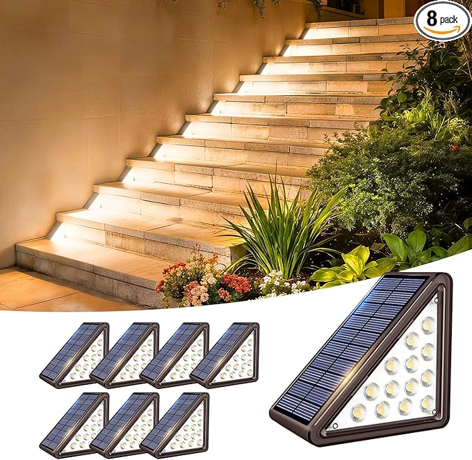 Brown Solar Step Light Outdoor Stair Lights, Deck Lights Outdoor Powered IP65 Waterproof, 3000K Warm White Solar Outdoor Step Light, Decor for Stair, Deck, Step,Porch and Outside Patio,8 Pack
