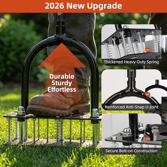 GAINO Manual Lawn Aerator Tool with 15 Spikes, 32"-35" Adjustable T-Handle Aerator for Lawn, Automatic Dirt Ejection Design, Heavy Duty Yard Grass Aerator for Soil Compaction, Black