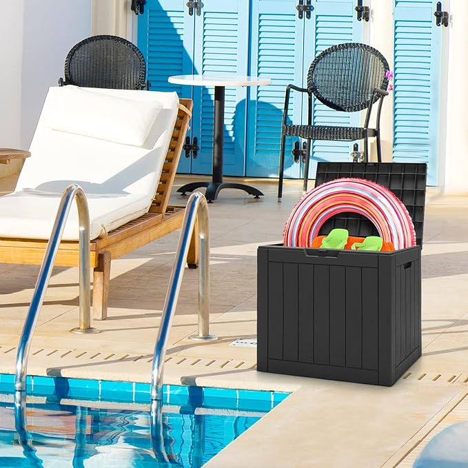Giantex Deck Boxes Outdoor Waterproof - 30 Gallon Patio Storage Box with Lockable Lid, Built-in Handles, Storage Bin for Poolside, Package Delivery, Cushions, Garden Tools, Outside Storage Box (Black)