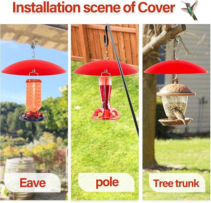 13" Hummingbird Feeder Rain Cover,Smart Bird Feeder Umbrella,Hummingbird Feeders Guard,Squirrel Proof for Shepherd's Hook Outdoors(Bright Red), 4Pack