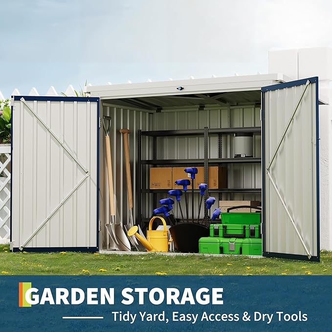 GarveeLife Outdoor Storage Shed,80 Cu.Ft Outdoor Trash Storage Box 5.8x3.3 FT with Lockable Door&Sloped Roof,Cabinet With Multi-Use Rust Prevention Galvanized Steel Enclosure for Yard, Garden, Patio