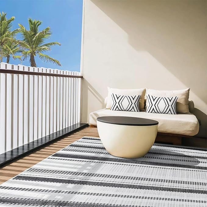 Adabana Outdoor Lumbar Waterproof Pillow Covers Set of 2 Boho Geometric Throw Pillows Cover for Patio Garden 12 x 20 Inch White