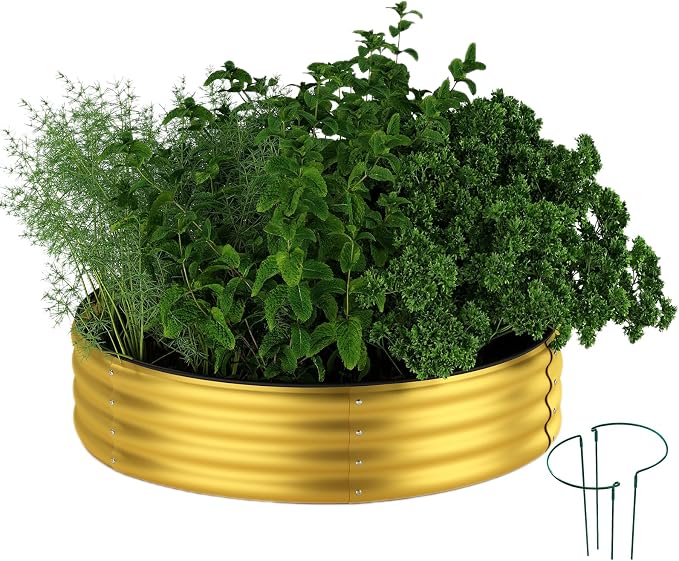ZFHgarden Garden Box Raised Flower Bed Galvanized Metal Planter Round Raised Garden Bed Kit for Gardening Outdoor 1PC Gold 2X2X1FT