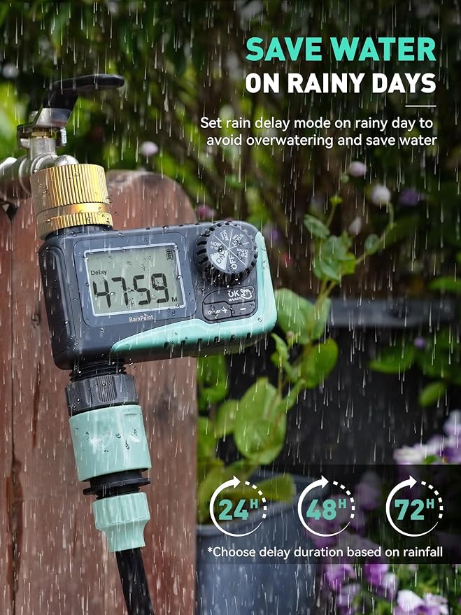 RAINPOINT 2-Pack Sprinkler Timer with Brass Swivel for Garden Hose, Programmable Hose Timer with Rain Delay/Manual Watering, Digital Irrigation System for Lawns, 1 Outlet