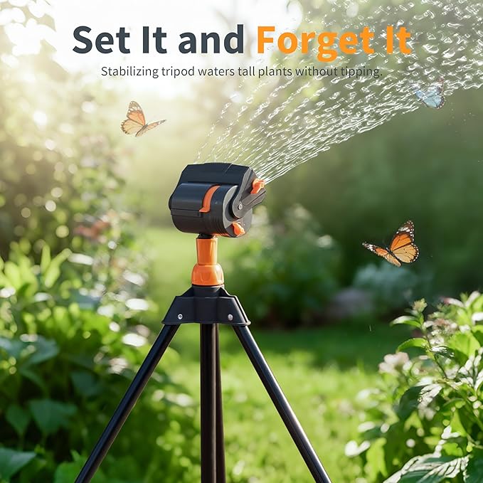 Diivoo Garden Sprinkler with Tripod Base, Mini Turbo Oscillating Water Sprinklers for Yard, Adjustable Width, Range and Flow Rate, 16 Nozzles, Grey
