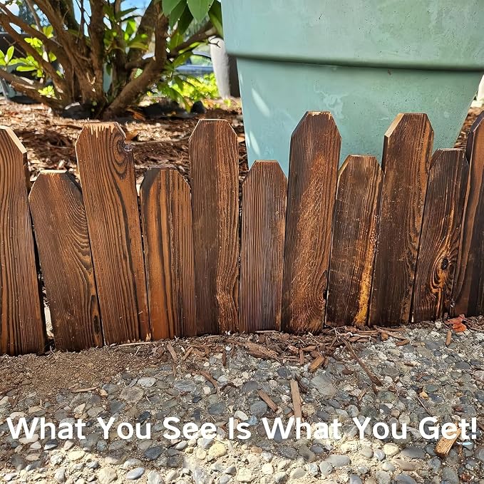 Wood Garden Edging, Staggered Wooden Edging Border Decorative Small Picket Panels for Flower Bed Barriers and Landscape Fencing