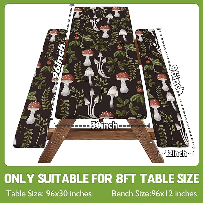Picnic Table Cover with Bench Covers Waterproof Elastic Rectangle Furniture Fitted Table Cloth Tablecloth Glamping Camp Camper Camping Essentials Outdoor Road Trip Rv Car Travel Vacation Canping Gear