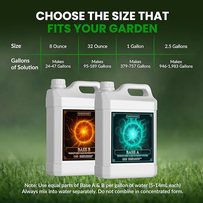 Humboldts Secret Base A & B Liquid Hydroponic Fertilizer | Complete Hydroponic Nutrients for Indoor and Outdoor Plants | Supports Healthy Vegetative Growth and Flowering Stage | 2.5 Gallon