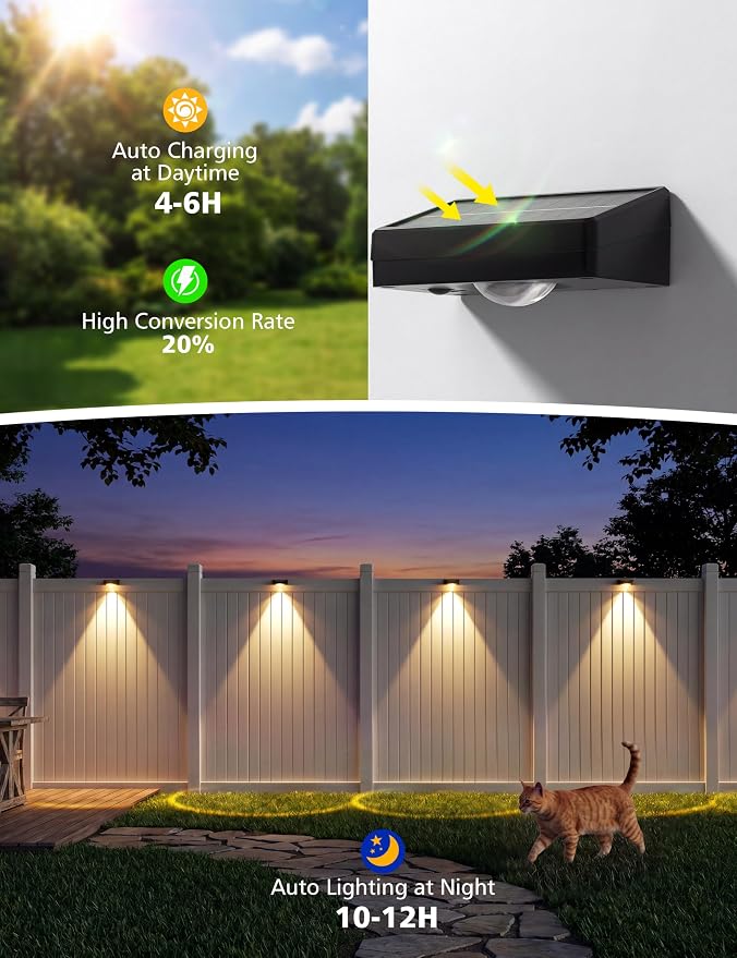 VOLISUN Solar Fence Lights with Remote Control, Fence Lights Solar Powered, IP65 Waterproof LED, RGB Color Changing Solar Light for Fence, Yard, Wall, Backyard (8 Pack,Black)