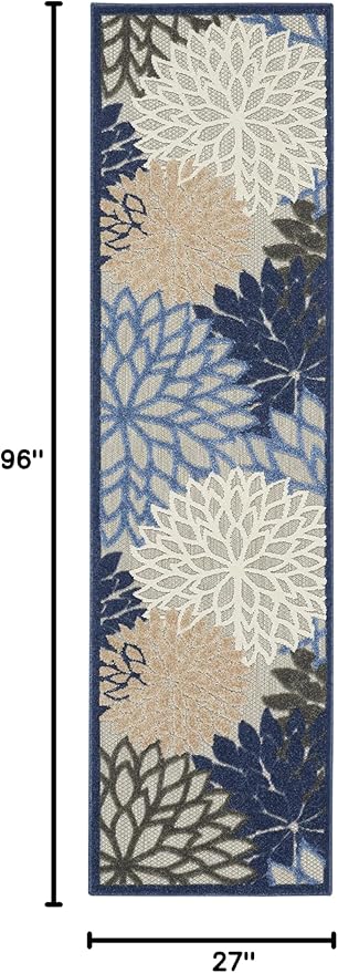 Nourison Home Aloha Indoor/Outdoor Blue/Multicolor 2'3" x 8' Area Rug, Tropical, Botanical, Easy Cleaning, Non Shedding, Bed Room, Living Room, Dining Room, Deck, Backyard, Patio (2x8)