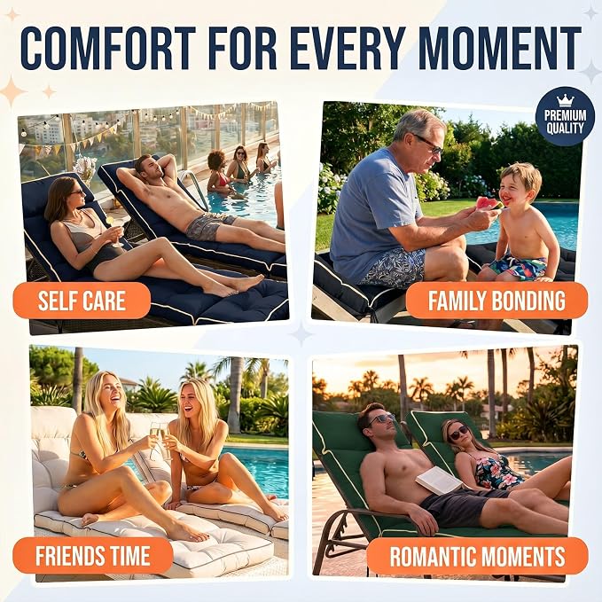 MAGIC ELEPHANT Chaise Lounge Cushion Outdoor, Memory Foam Patio Lounge Chair Cushion with Ties for Outdoor Furniture, 74 x 22 x 4 Inch (Green)