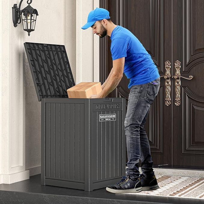 LHBGO Package Delivery Box for Outside, 48 Gallon Storage with Lockable Secure, Large Resin Outdoor Package Drop Container