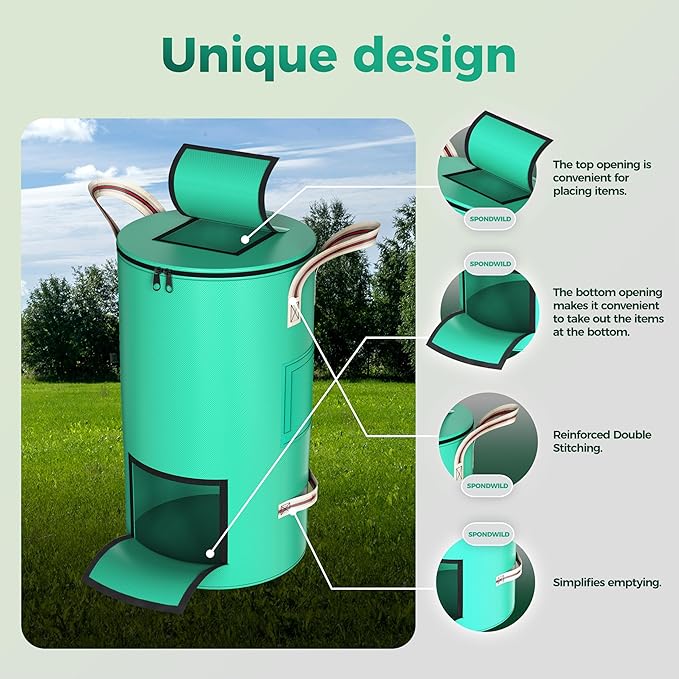 Reusable Garden Yard Waste Bag – 14.39Gallon Breathable Thickened Reusable Lawn Bag, with 4 Handles for Easy Moving & Foldable Design, for Leaf & Miscellaneous Debris Collection(Green)