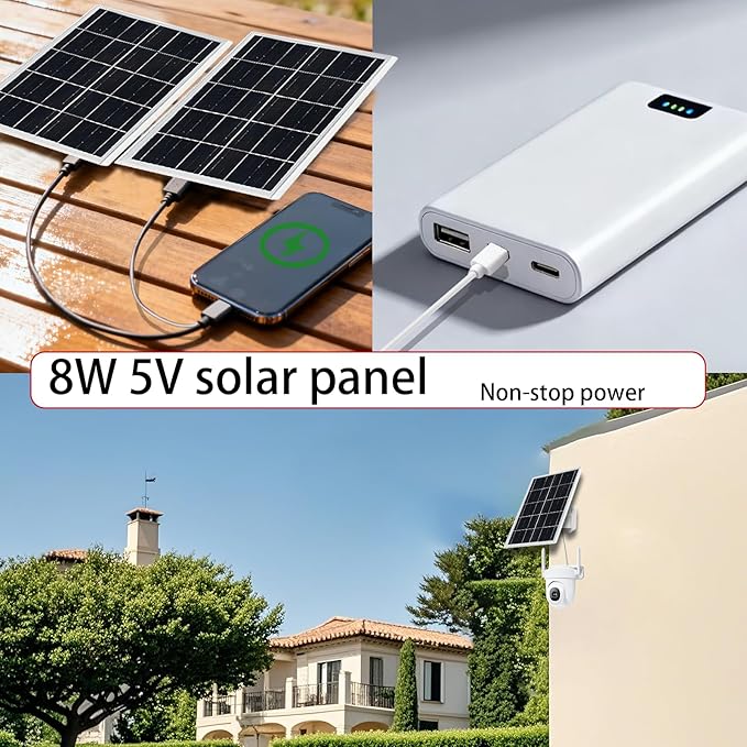 5V 16W Solar Panel for Security Camera IP65 Waterproof USB Solar Panel Charger Type-C Port、Micro USB Port＆DC Port Solar Sanels for Cameras with 9.8ft Charging Cable (8W White 2pack)