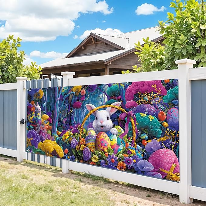 6 * 13FT Easter Bunny Garage Door Cover Decorations Easter Garage Door Banner for Outdoor Indoor Easter Party Photography Backdrop