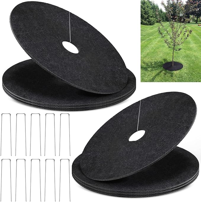 8 Pack Non-Woven Tree Mulch Ring, 16.5 Inch Degradabl Tree Protector Mat Reusable Tree Weed Barrier Mat for Weed Control Root Protection