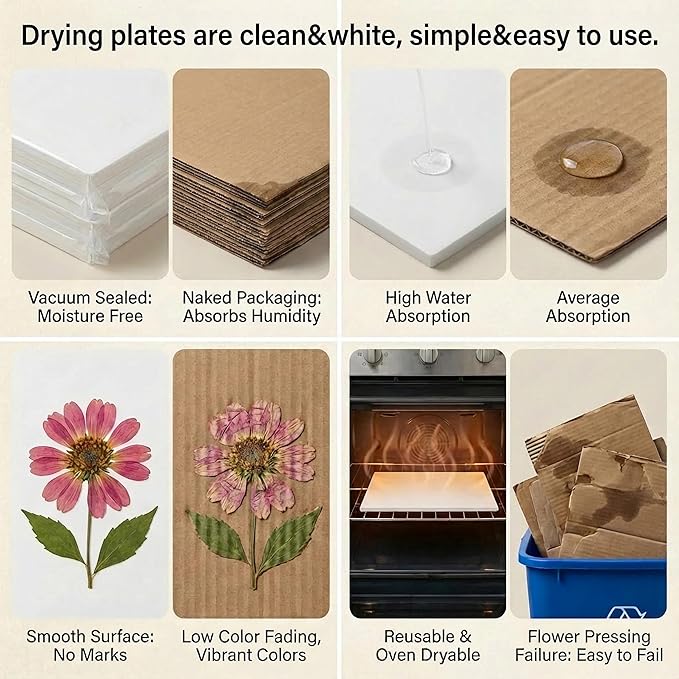 Kaokane Flower Press Kit, 9x9 Large Wooden Flower Presser with 4 Reusable Drying Plates & 4 Blotting Papers, Handcrafted Botanical Pressing Kit for Wedding Flowers, DIY Art Crafts Mothers Day Gifts