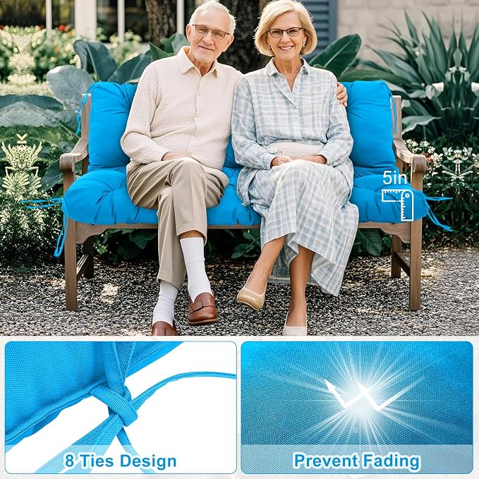 Porch Swing Cushions 3 Seater Replacement Thicken 5" Waterproof & Fade Resistant Swing Cushions for Outdoor Furniture Bench Patio Swing Cushion with Backrest & Ties(Lake Blue 55x40x5inch)