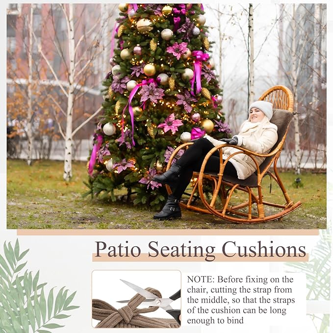 Juexica 4 Set Outdoor Patio Chair Cushions Corduroy Seat High Back Tufted Pillow Replacement Rocking Patio Chair Pads for Outdoor Indoor Home Office(Grayish Brown)
