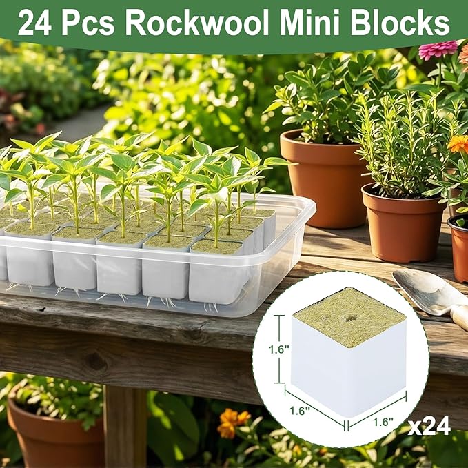Rockwool Cubes 1.5 Inch – 24 Pack Premium Rock Wool Planting Cubes for Hydroponics, Seed Starting, Cloning & Cuttings, Grow Cubes for Hydroponic Growing