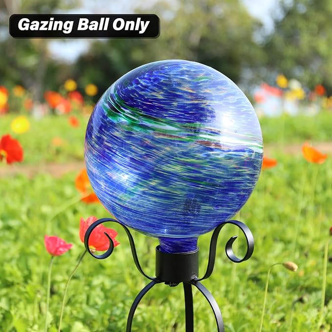 10 Inch Gazing Ball Glass Reflective Garden Globe Outdoor Gazing Globe Yard Ornament for Garden Yard Home Outdoor Decoration Blue(NOT Solar)