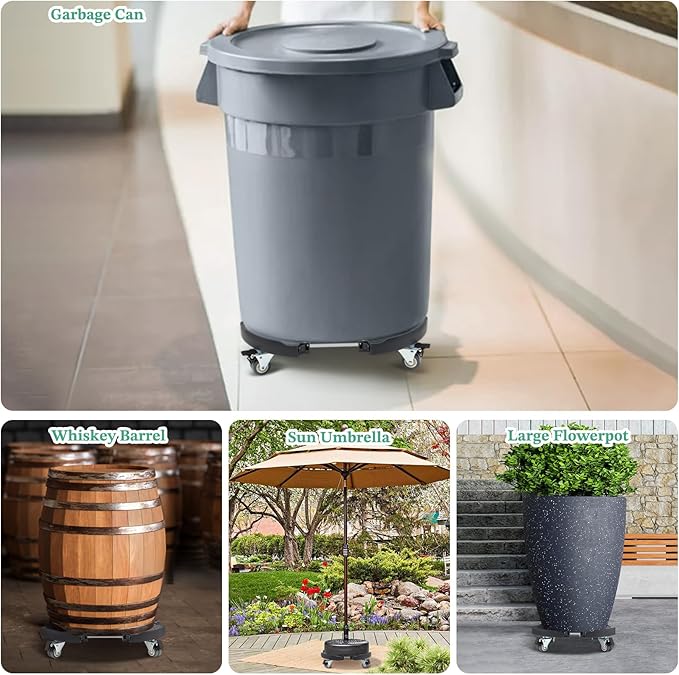 W B D WEIBIDA Plant Stand with Wheels Heavy Duty, Adjustable 15 to 21 Inch Pot Roller Base, Rolling Planter Caddy for Large Flower Pots, 440 Lbs Capacity Round Dolly Cart for Indoor/Outdoor Use