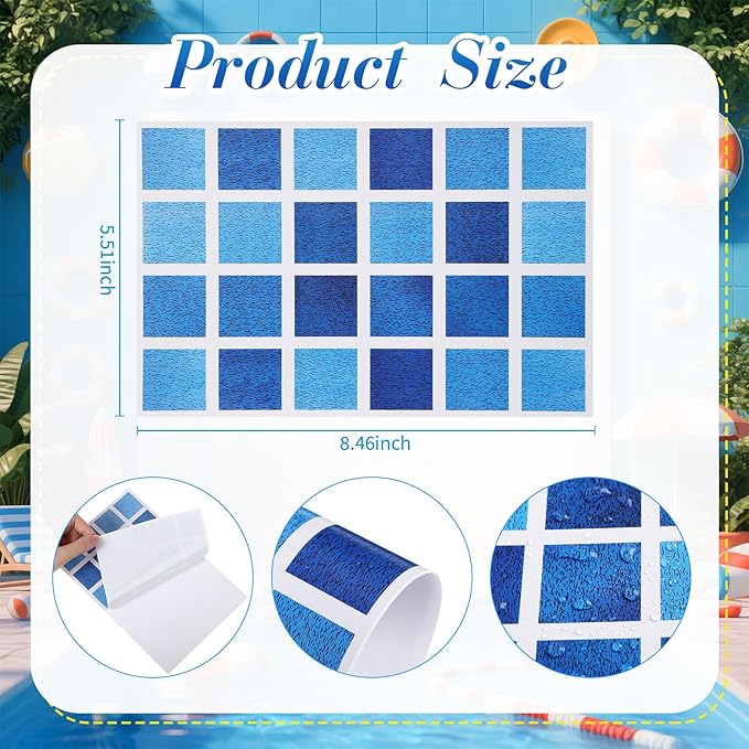 Yexiya 6 Pcs PVC Pool Repair Patches 8.45x5.51 Inch - Heavy-Duty Vinyl Adhesive Patch Kit for Above Ground Pools, Air Mattress, Inflatable Boats, Tents(Plaid,Gradient Blue)
