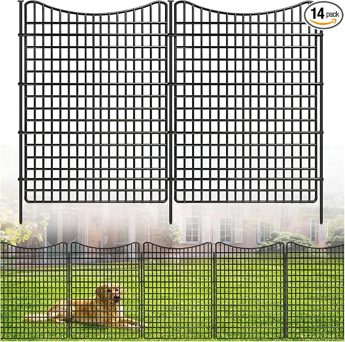 ULIOK 14 Panels Dog Fence Outdoor for Yard, Garden Fence Animal Barrier, 36 in(H) X 35.36 ft(W) No Dig Garden Fencing Outdoor, Dogs Rabbits Blocker Metal Wire Decorative Fences for Yard, Patio