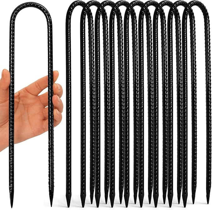 Homwin Trampoline Stakes 12 inches 10-Pack U Stake for Ground Heavy Duty Trampoline Anchors High Wind Stakes for Fence, Swing Set, Outdoor Decoration and Gazebo