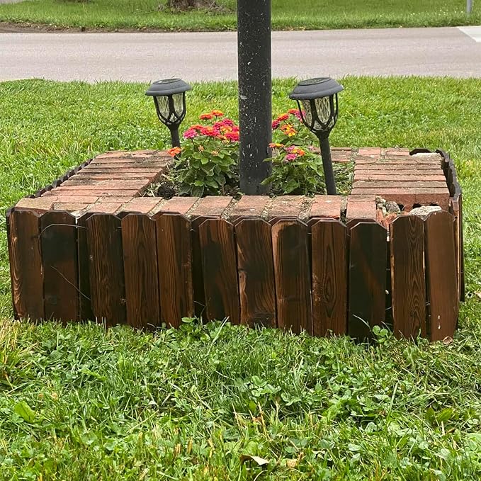 Mulctun Wood Garden Edging - 11.8" H X 47" L Sturdy Wooden Landscape Edging, Natural Flower Bed Edging Borders, Decorative Wooden Garden Fence for Yard Flower Bed Lawns Pathway Tree (2 Packs)