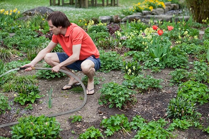 Rosy Earth Expandable Metal Garden Hose 75 FT - 304 Stainless Steel Water Hose 75 FT - Heavy Duty non Kinking Flexible Garden Hose, no Bite