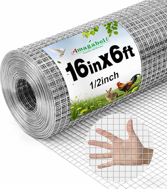 Amagabeli Ture 19 Gauge Hardware Cloth Chicken Wire Fencing 1/2 inch 16in x 6ft Double Galvanized Extra Thick Heavy Duty Welded Wire for Chicken Coop Animal Cage Garden Fence Pet Enclosure Screen