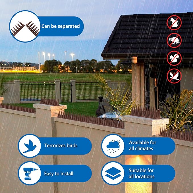 Bird Spikes, 30 Pack Pigeon Squirrel Raccoon Cat Deterrent Spike Outside Anti Birds Defender Outdoor to Keep Robin Away Roof Fence Window Nest 28.1 Feet(8.6m), Brown