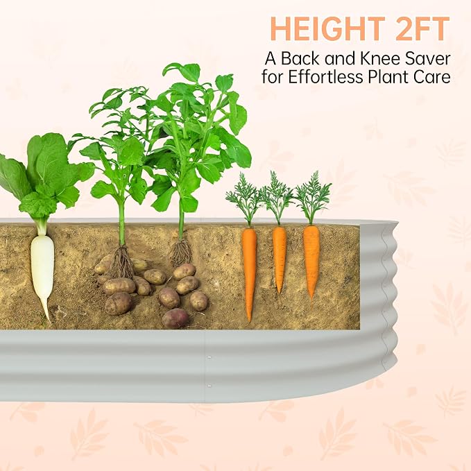IDEALHOUSE 8x2x2 Ft Galvanized Metal Raised Garden Bed, 24-Inch Tall Outdoor Planter Box for Vegetables, Flowers & Herbs, Rust-Resistant Garden Beds for Backyard, Patio or Balcony, Beige
