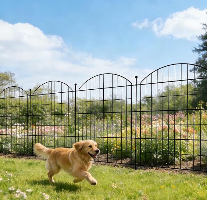Garden Fence Decor 36 in(H) x 23.3 ft(L), Dog Fence Outdoor for Yard No-Dig Pet Barrier, Animal Proof Fence Metal Garden Fencing Animal Barrier, 10 Panels with Lock