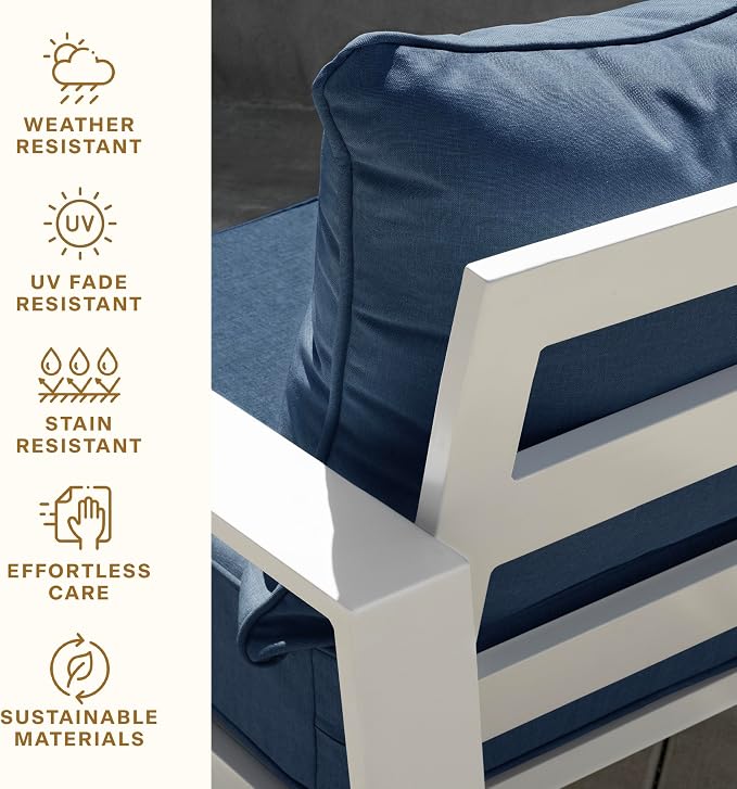 Honeycomb Outdoor Heritage Deep Seat, 25 x 26, Cabana Stripe Blue & White Chair Cushion with Removable Cover, for Patio Furniture