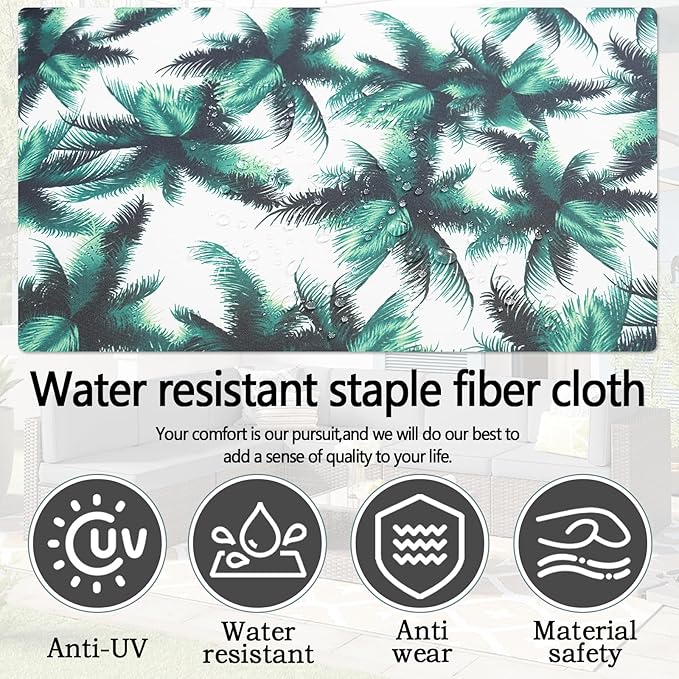 14Pcs Outdoor Cushion Covers Replacement Washable Waterproof UV w/Zipper for 6-Seaters Sofa Patio Slipcovers Set Seat and Back Covers Only (Palm Leaf, 23.6x23.6inch)