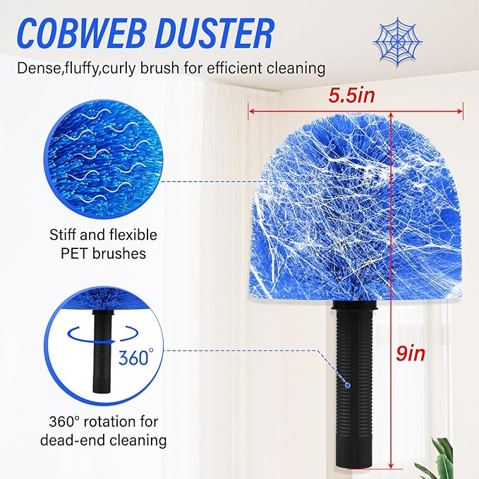 Water Fed Pole Kit,Solar Panel Cleaning Brush and 20Ft Extension Pole,Window Cleaning Pole Kit for High Windows Cleaning,Cleaner Tool with 2 in 1 Window Squeegee and Cobweb Duster