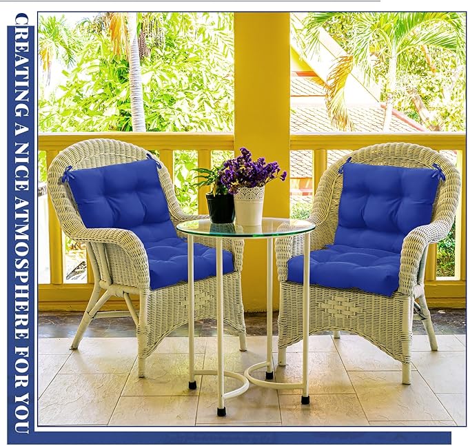 Marsui 6 Pcs Outdoor Indoor High Back Chair Cushions Patio Furniture Tufted Pillow with Ties Water-Resistant Replacement Outdoor Rocking Chair Cushions, 42 x 21 Inches (Navy Blue,Solid Color)