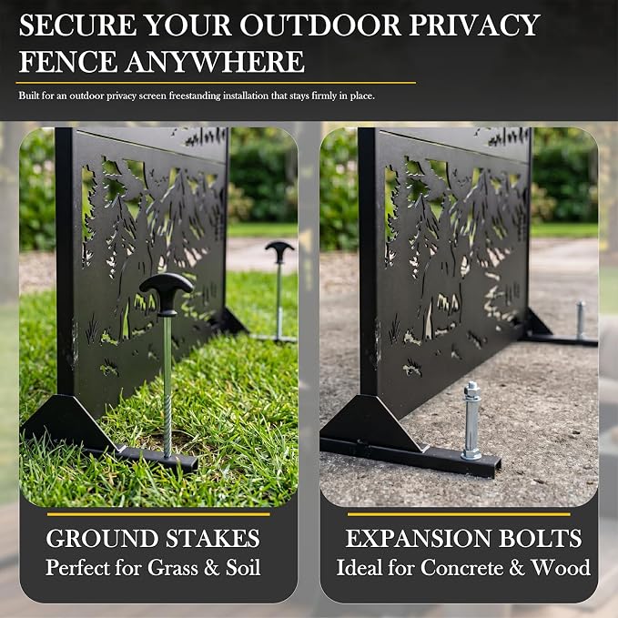 72" H Metal Outdoor Privacy Screen, Western Ranch American Flag Panel | Outdoor Privacy Panels for Balcony, Patio & Backyard, Freestanding Decorative Privacy Panel