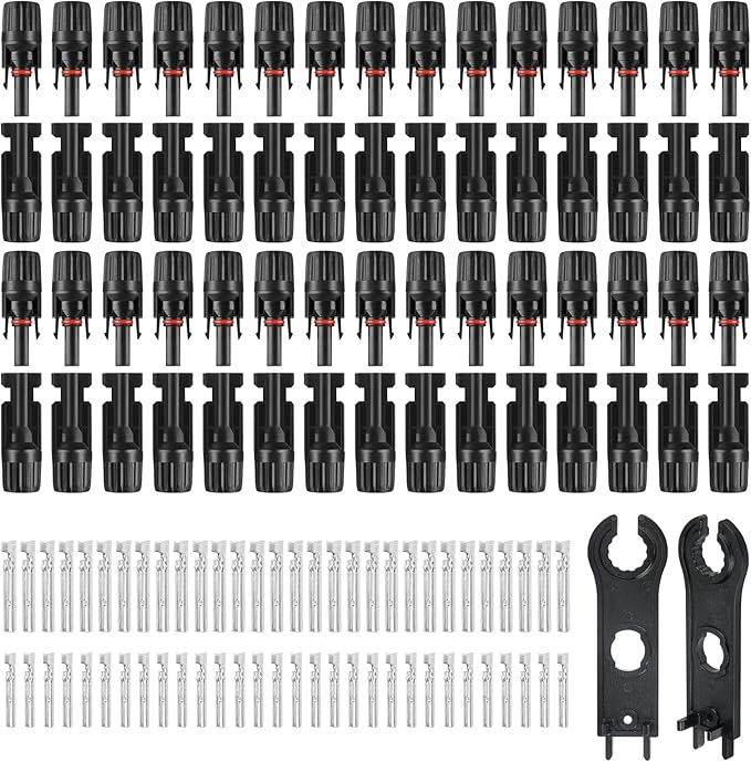 MC4 Solar Connectors 30 Pairs/60pcs Solar Panel Cable Connectors Waterproof IP67 1000V 30A Male/Female Connector with 2 Pack Wrenches