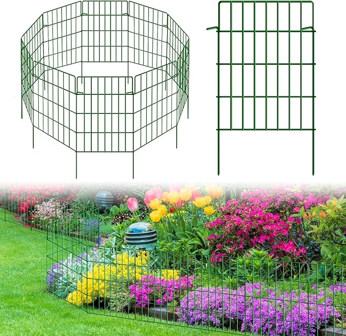 30 Pack Decorative Garden Fence Total 32.5ft (L) x 24in High 1.44" Gap Metal Wire Rustproof Small Animal Barrier Fence Easy Assembly Patio Yard Seedlings Protection Fencing Border Green