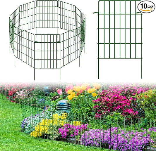 10 Pack Garden Fence Animal Barrier Fencing 1.44 inch Spacing Total 10.8ft (L) x 24in High Rustproof Metal Wire Yard Blocker Rabbit Dog Border for Outdoor Flower Bed Decor Green