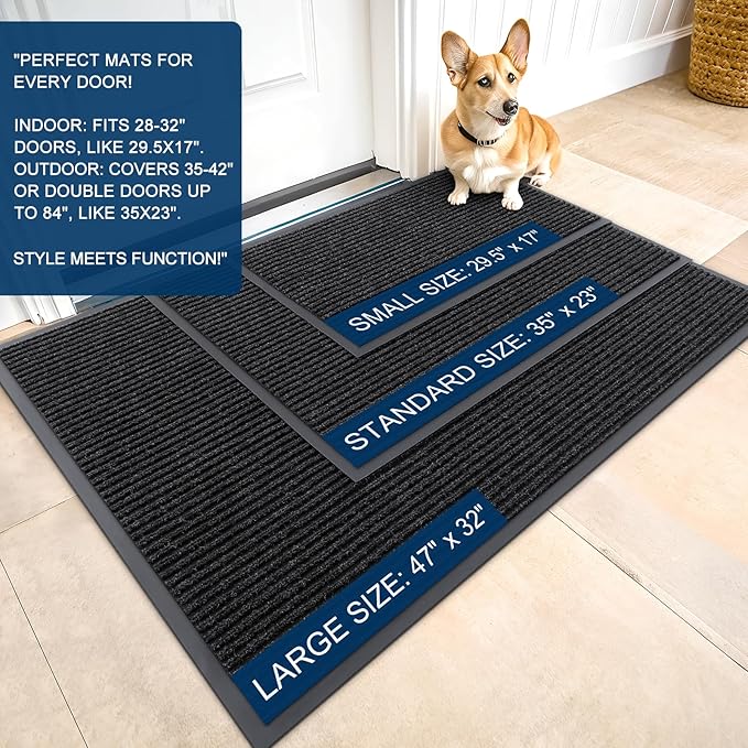 OLANLY Front Door Mat Indoor Outdoor Entrance, 2-Pack 35 x 23 Inch, Waterproof Heavy Duty Doormat, Fade Resistant, Low Profile, Easy Clean Patio Porch Welcome Floor Mats for Entry, Off-Black