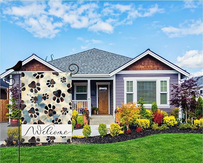 Mugod Paw Print Garden Flags 12.5x18 Inch Double Sided Puppy Dog Black and White Paws Yard Flag Small Outdoor Flag for Home Villa Outside Decor