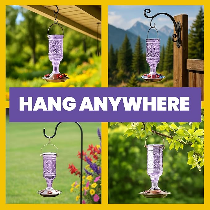 More Birds Amethyst Jewel Hummingbird Feeder - 77IN - 20 Fl Oz Nectar Capacity - Hummingbird Feeder for Outdoors - Feed 5 Hummingbirds - Vintage Design - Bird Backyard DÃcor
