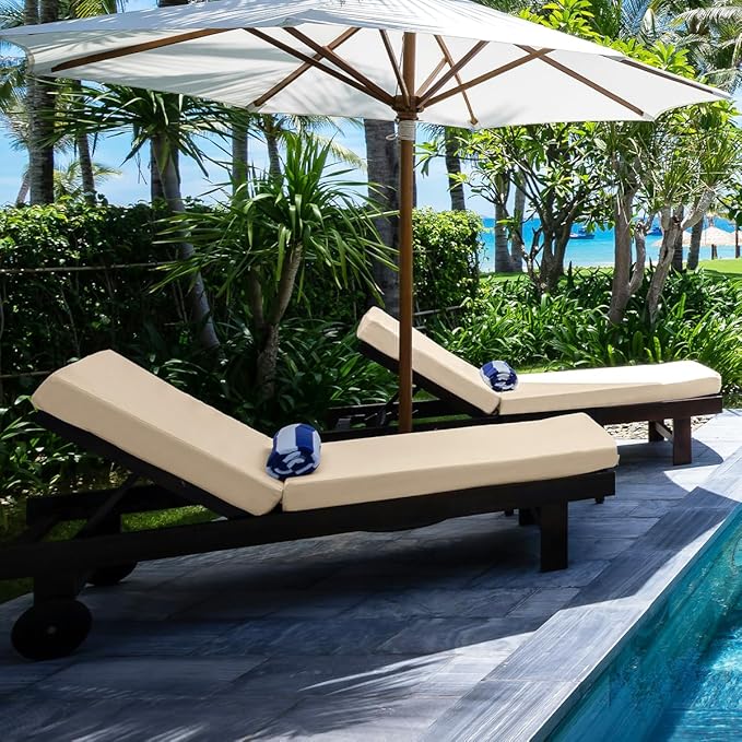 Sundale Outdoor Olefin Chaise Lounge Cushion, Water-Resistant Patio Lounge Chair Cushion, Thick Lounger Pad with 4 Straps Beige, 80 x 26 x 4 Inches