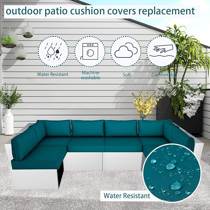 Outdoor Cushion Covers for Patio Furniture, Patio Cushion Covers Replacement with Zipper, Waterproof & Fade Resistant,Only Cover (Turquoise, 25.6Lx25.6Wx4H - Only Covers)