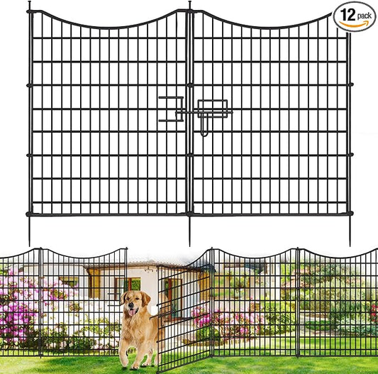 12 Panels No Dig Decorative Fence with Gate, 42 in(H) X 27 ft(L) Tall Garden Fence Animal Barrier, Rustproof Metal Wire Edging Border, Temporary Dog Blocker for Outdoor, Yard, Patio